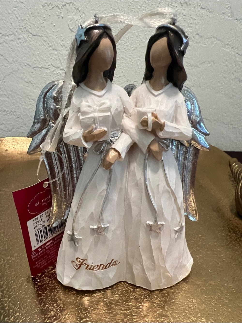 #2211**Friends Double Angel Figurine - White & Silver